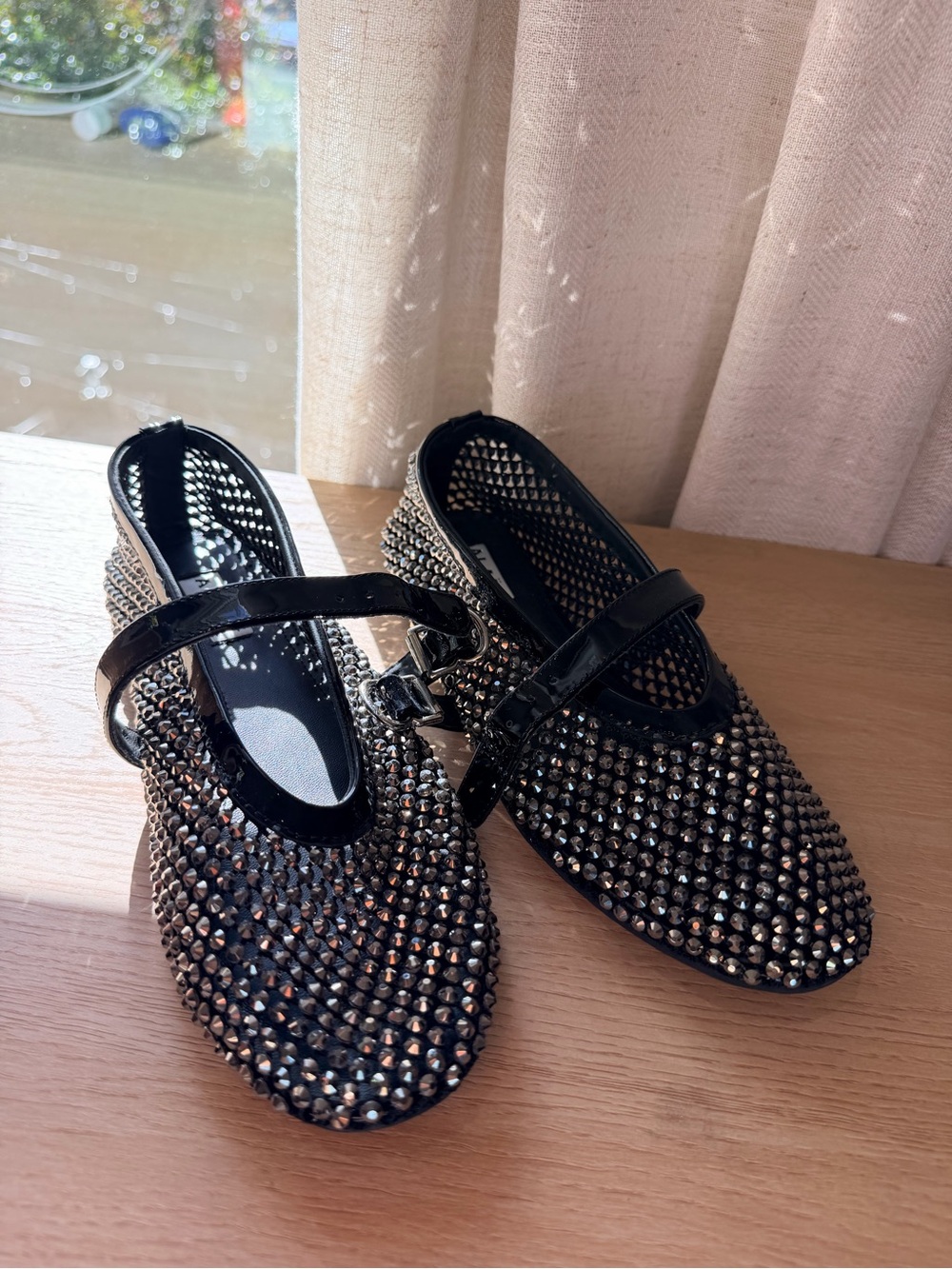 Alaia Black Jeweled Mary Jane Flats